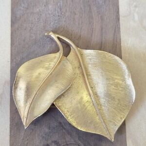 Vintage Double Leaf Gold Toned Signed Crown Trifari Brooch